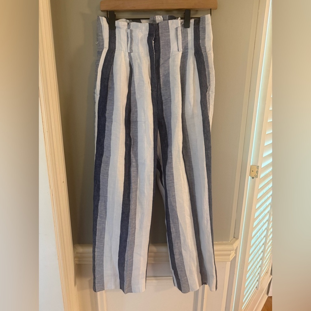 Point Sur J.Crew Wide-Leg Striped Linen Pants 00 XS Navy White